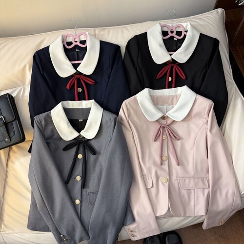 jk原创圆领西装外套开衫小个子娃娃领学生制服西服校供感学院风女