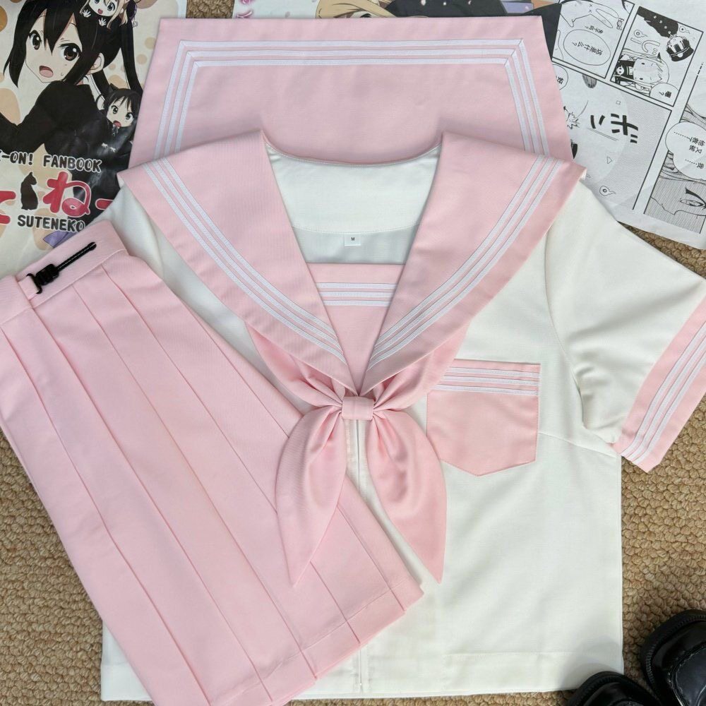 日系jk粉色三本基础款幼稚园制服学院风短袖套装学生软妹水手服女