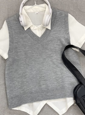 正版日系jk制服多巴胺百搭马甲毛衣薄款针织衫无袖套头上衣背心