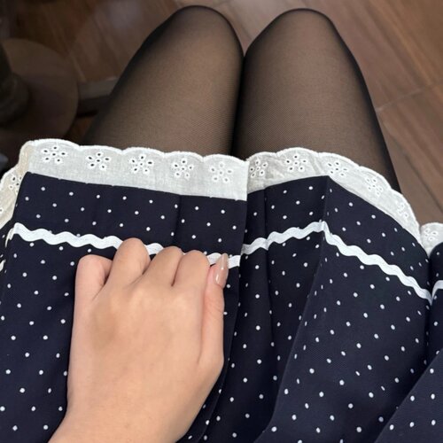原创波点花边短裙jk学院风波点裙套女夏百褶裙甜美显瘦A字半身裙