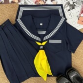 原创jk制服校供中间服日系绀色基础款 女 水手服学院风正统短裙套装