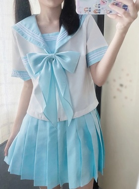 原创jk制服基础款原创冰蓝三本校供不良日系水手服女中间班服套装