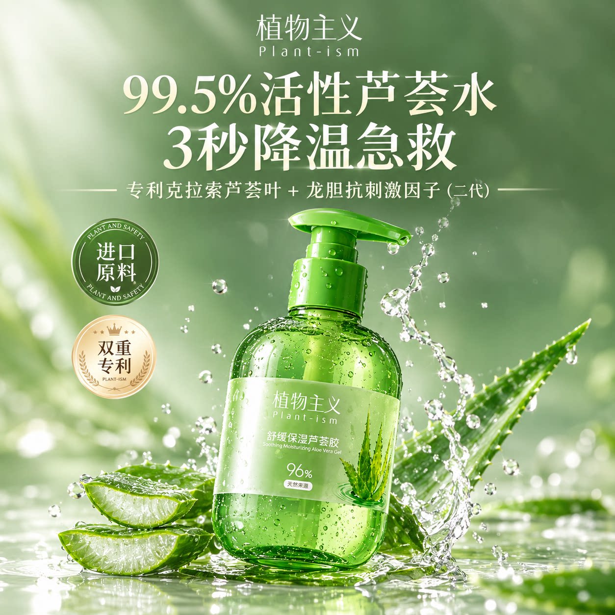 植物主义芦荟胶库拉索补水保湿晒后舒缓天然芦荟精华官方正品