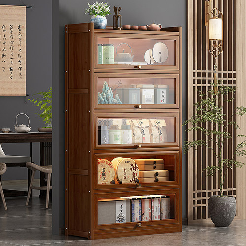 茶架子置物架多层楠竹收纳柜客厅小型博古架茶室茶具架茶叶展示柜