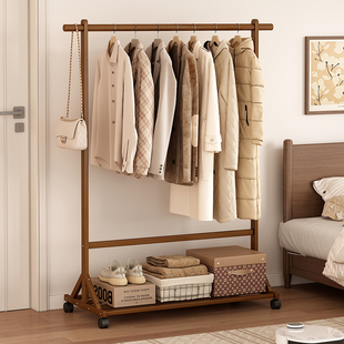 卧室落地式 衣帽架挂衣架子房间晾衣架实木晚上放衣服收纳室内家用
