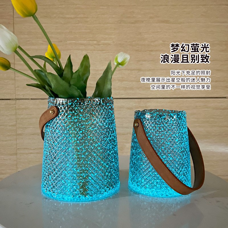 厂家玻璃手提夜光花瓶简约家用客厅餐桌摆件插花水养花瓶