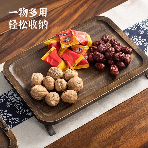 复古全竹茶盘长方形干泡茶水盘中式家用餐厅酒店提手茶具托盘