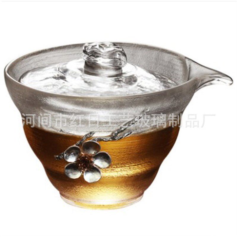 日式玻璃盖碗茶杯泡茶家用简约加厚耐热透明锔镶锡功夫茶具泡茶碗