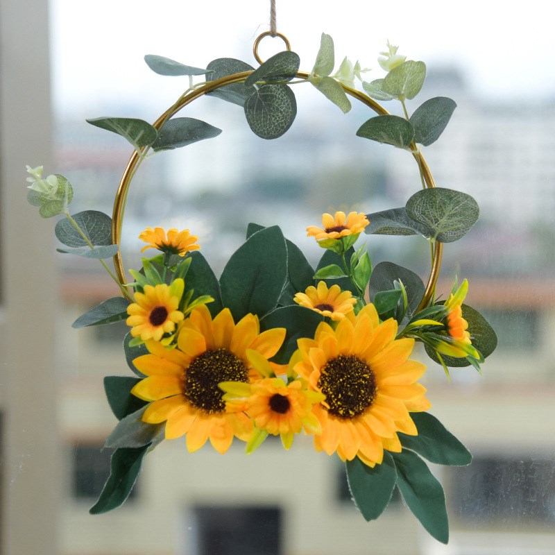 Y888向日葵 墙壁装饰 金属花环圆形铁艺花环  客厅墙面装饰 实价