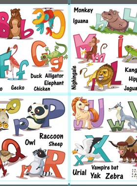 26字母 数字卡通动物花朵幼儿园儿童房自粘家具装饰墙贴儿童贴纸