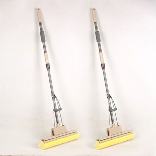 海绵拖把大号38cm双滚轮挤水免手洗吸水胶棉拖把伸缩不锈钢杆6629