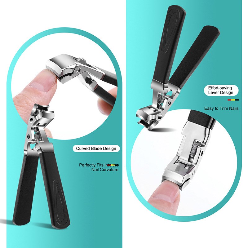 新式弯头指甲刀不锈钢长手柄指甲剪大开口握式修指甲钳修甲钳套装