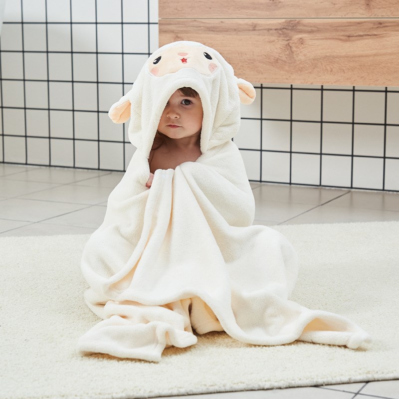 珊瑚绒婴儿浴袍连帽浴巾宝宝儿童洗澡游泳斗篷浴巾厂家绣LOGO