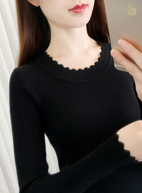 黑色打底衫女春秋2025年新款修身紧身针织衫长袖上衣百搭薄款毛衣