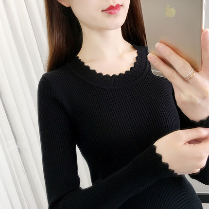 黑色打底衫女春秋2025年新款修身紧身针织衫长袖上衣百搭薄款毛衣