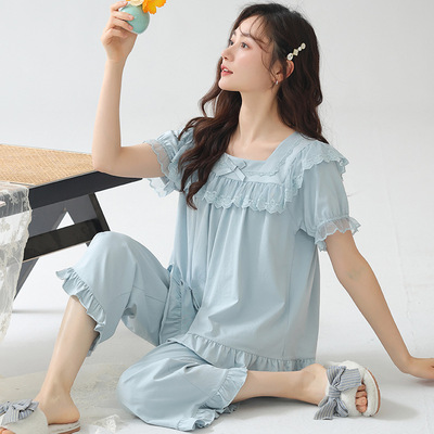 睡衣女款2026新款夏季春秋款短袖纯棉女士高档洋气大码薄款网红款