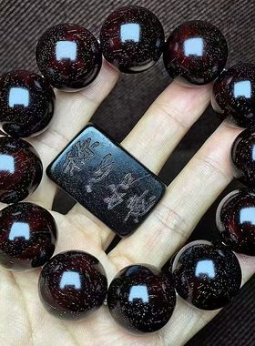 弥刻印度小叶紫檀老料20mm泥料小爆满金星手串佛珠【称心如意】