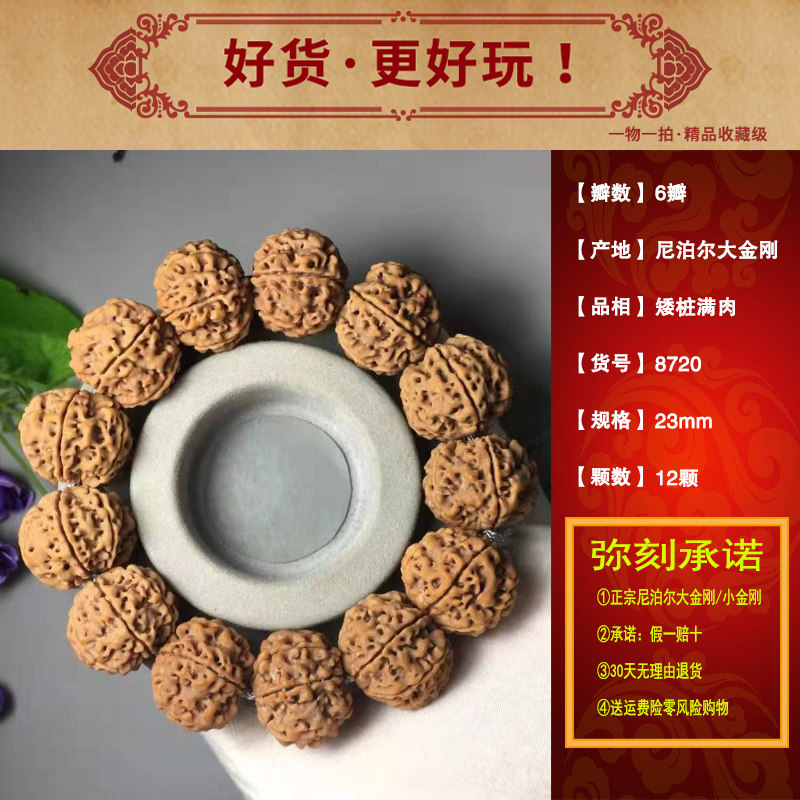 弥刻矮桩满肉6瓣23mm尼泊尔大金刚菩提红皮手串粗纹平头平尾佛珠