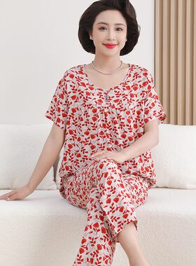 妈妈装2025夏季薄款人造棉短袖
