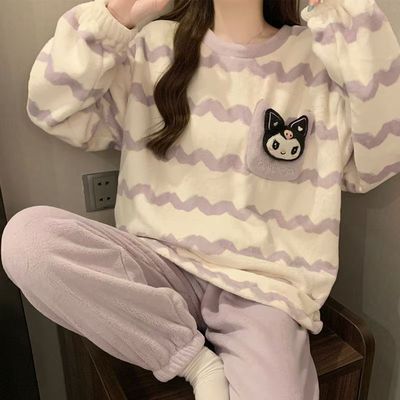 睡衣秋冬季女珊瑚绒加厚加绒套装