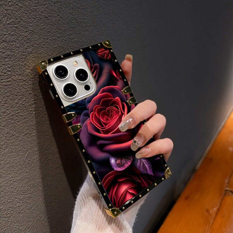 时尚玫瑰iPhone17手机壳轻奢风苹果16promax方形潮牌网红适用15plus全包防摔高级感13硅胶11保护套14男女新款