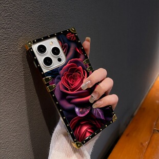 时尚玫瑰iPhone17手机壳轻奢风苹果16promax方形潮牌网红适用15plus全包防摔高级感13硅胶11保护套14男女新款