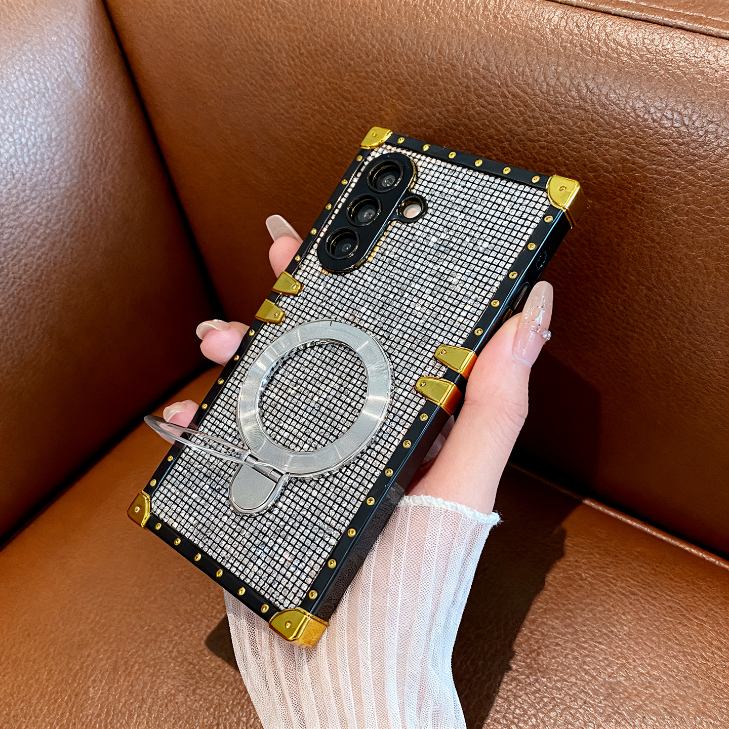 适用三星A56方形支架手机壳