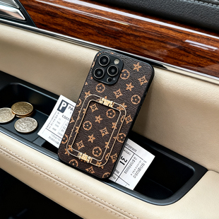 皮质潮牌16苹果14promax手机壳15轻奢风iPhone13金属方扣支架适用12网红简约奢华高档x小众高级感8plus保护套