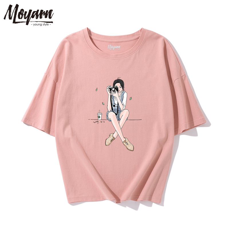 正品保证短袖女2019新款ins潮宽松洋气半袖森系韩版纯棉古着感少女t恤港味