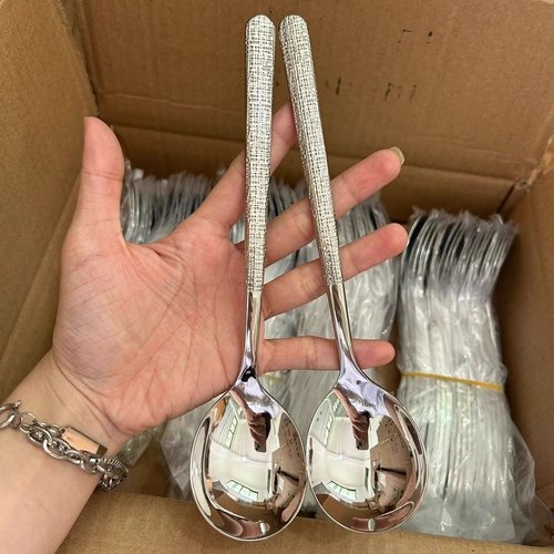 不锈钢锤纹圆勺家用韩式勺子西餐汤匙调羹甜品勺喝汤学生吃饭勺