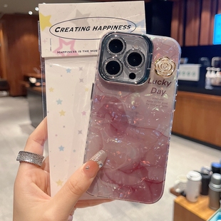16新款 适用苹果系列iPhone 手机壳15promax高级晕染酒红lucky13promax14promax全包镜头膜钻框支架网红保护套