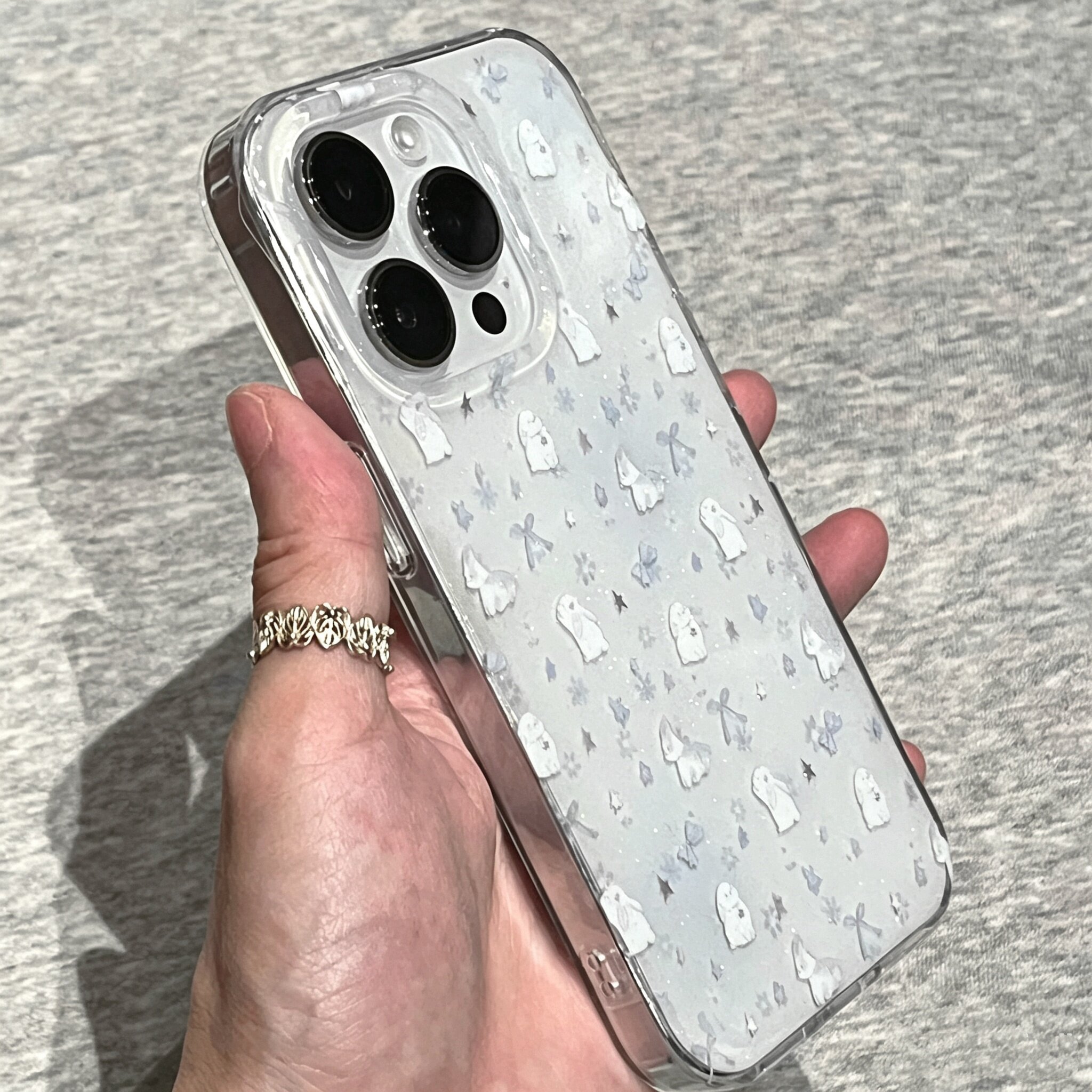 适用苹果系列iPhone17新款手机壳16promax14promax卡通细闪蝴蝶结兔子15promax/13pro半包大孔防摔网红保护套