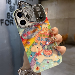 适用苹果系列iPhone17新款 14promax红底发财福袋猫15promax13promax枪色精孔镜框支架国风保护套 手机壳16pro