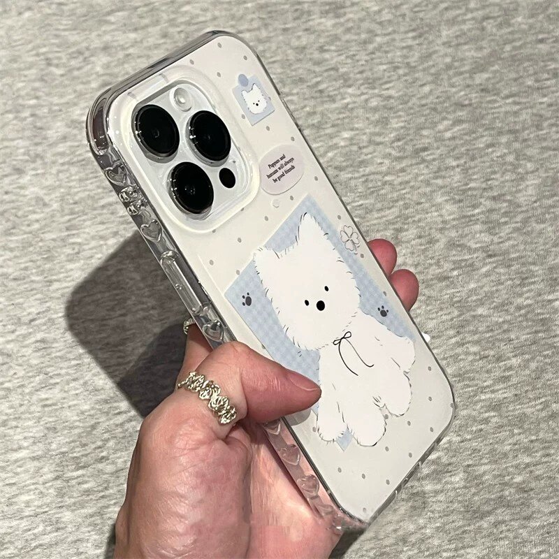 适用苹果系列iPhone17新款手机壳16promax/14pro卡通波点可爱西高地15promax/13pro半包大孔防摔高级感保护套
