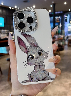 适用苹果系列iPhone16新款手机壳15prom14promax小众时尚比熊13prom16promax猫耳型满边钻框闪钻镜头膜保护套