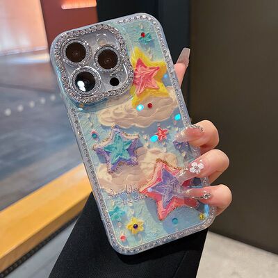适用苹果系列iPhone16新款个性时尚手机壳15pro14promax彩云星星13pro16promax扭边钻框闪钻镜头膜网红保护套