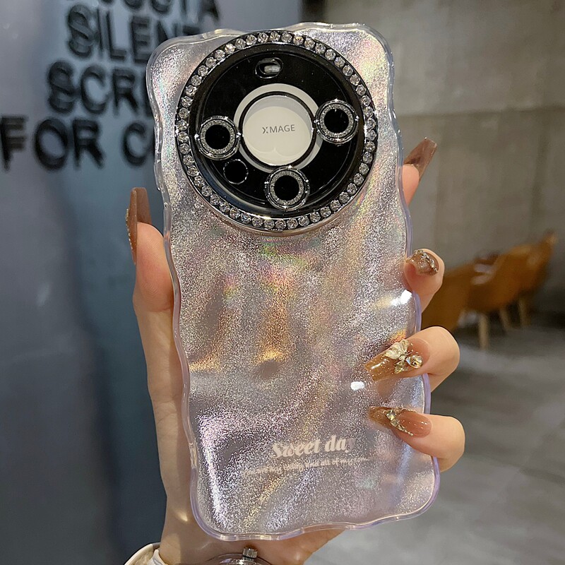 适用华为mate70系列苹果新款手机壳Pura80pro创意水波纹金色mate60pro全包满钻精孔镜框扭边高级感女款保护套