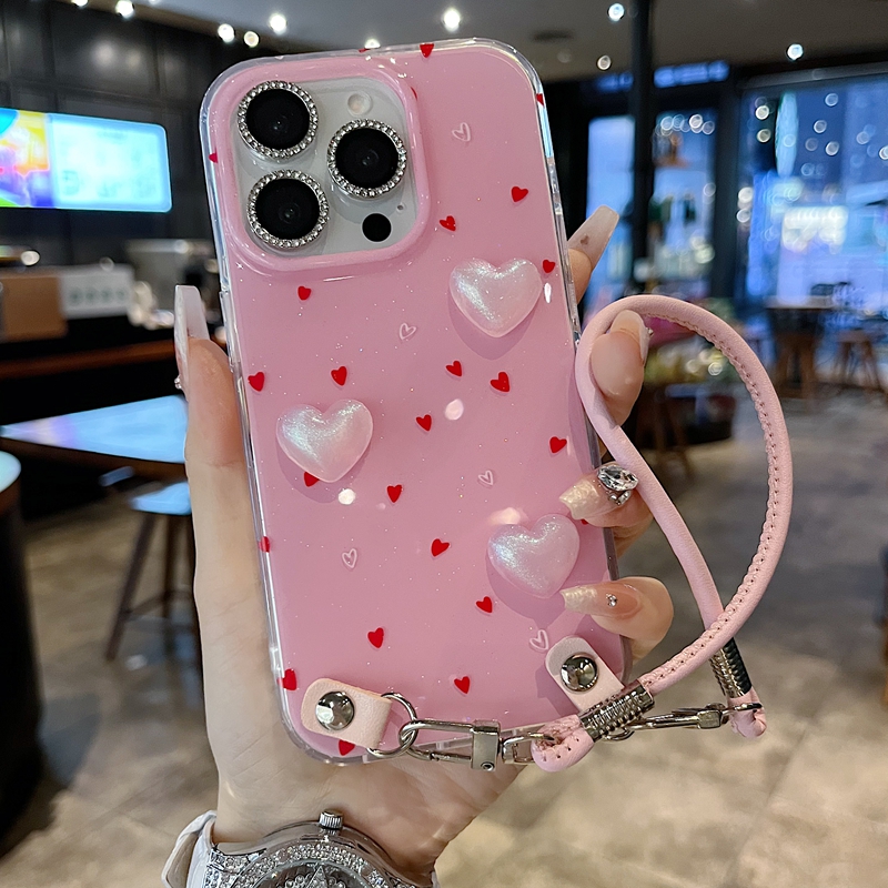 适用苹果系列iPhone16新款手机壳13pro15pro时尚个性粉爱心14promax16promax半包防摔大孔挂绳网红女款保护套