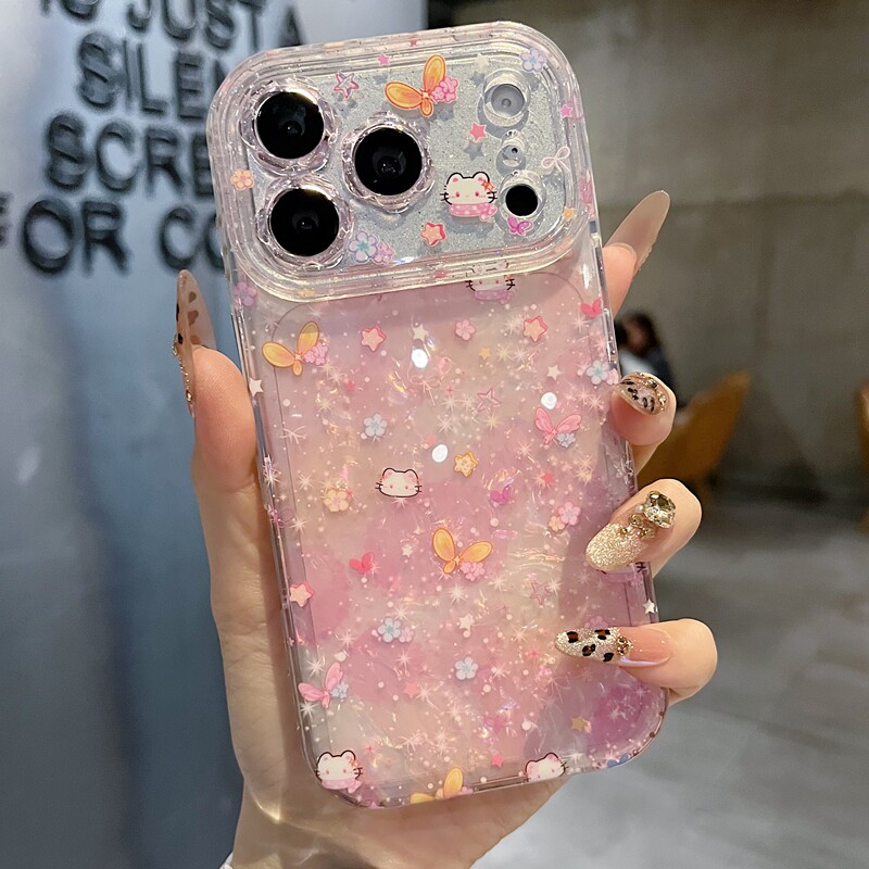 适用苹果系列iPhone17新款手机壳13pro/16promax高级星蝶小猫咪15promax14promax全包花朵镜框网红女款保护套