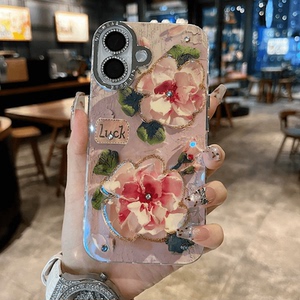 适用苹果系列iPhone16网红手机壳15promax/14promax高级优雅天竺葵花13/12透气半钻镜框配钻镜头膜新款保护套