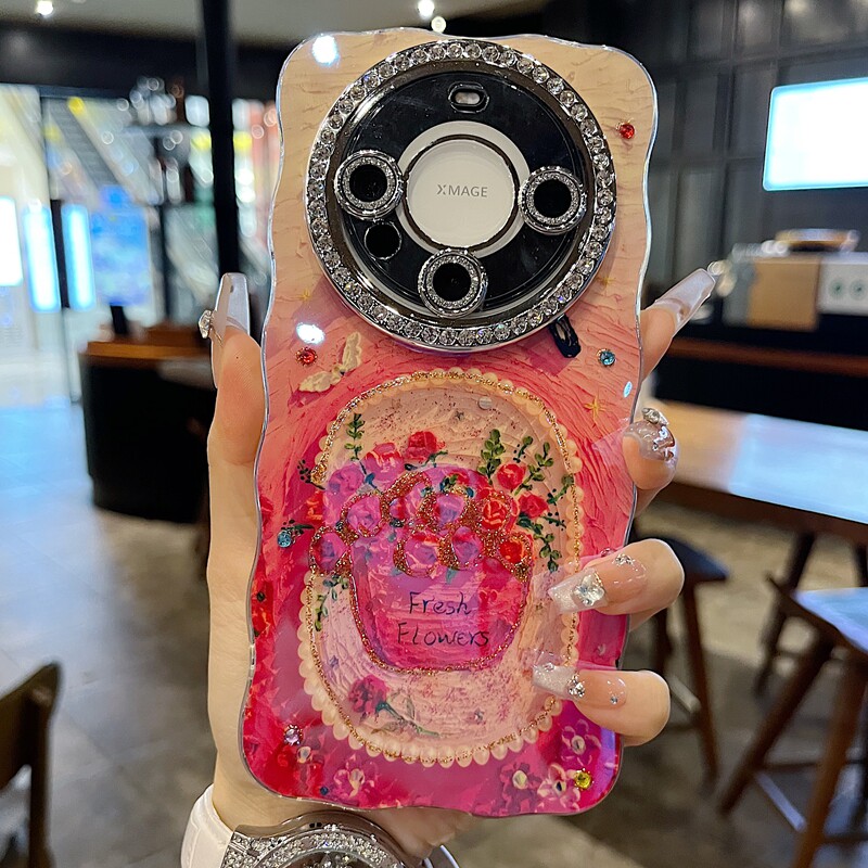 适用华为mate70系列苹果新款手机壳Pura80高级ins紫色梦幻珍珠香水mate60pro全包满钻精孔镜头扭边网红保护套