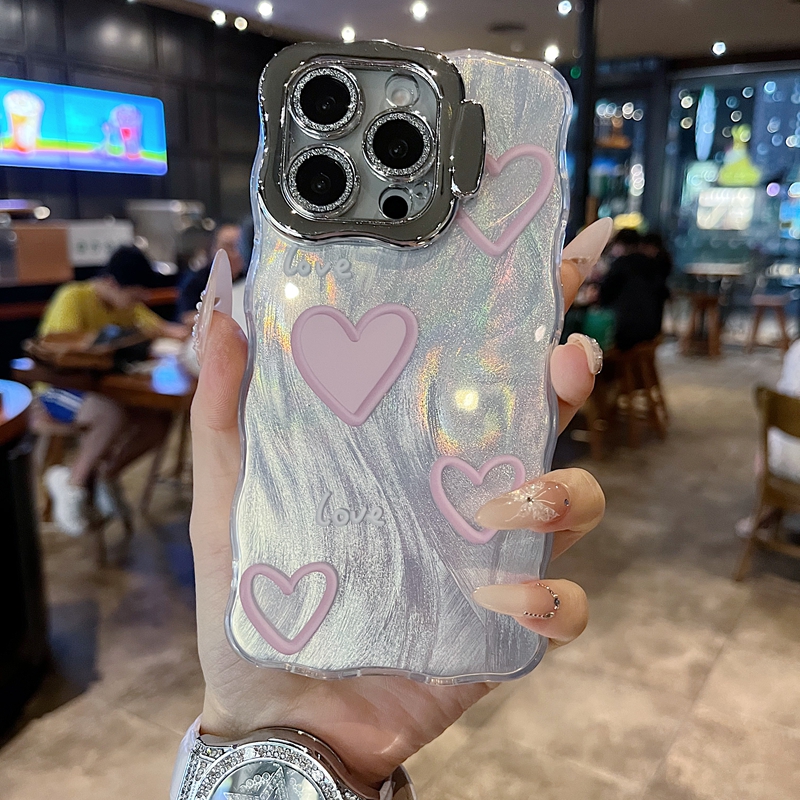 适用苹果系列iPhone16新款手机壳15pro14promax时尚创意羽纱粉爱心13/16promax全包隐形支架镜头膜网红保护套