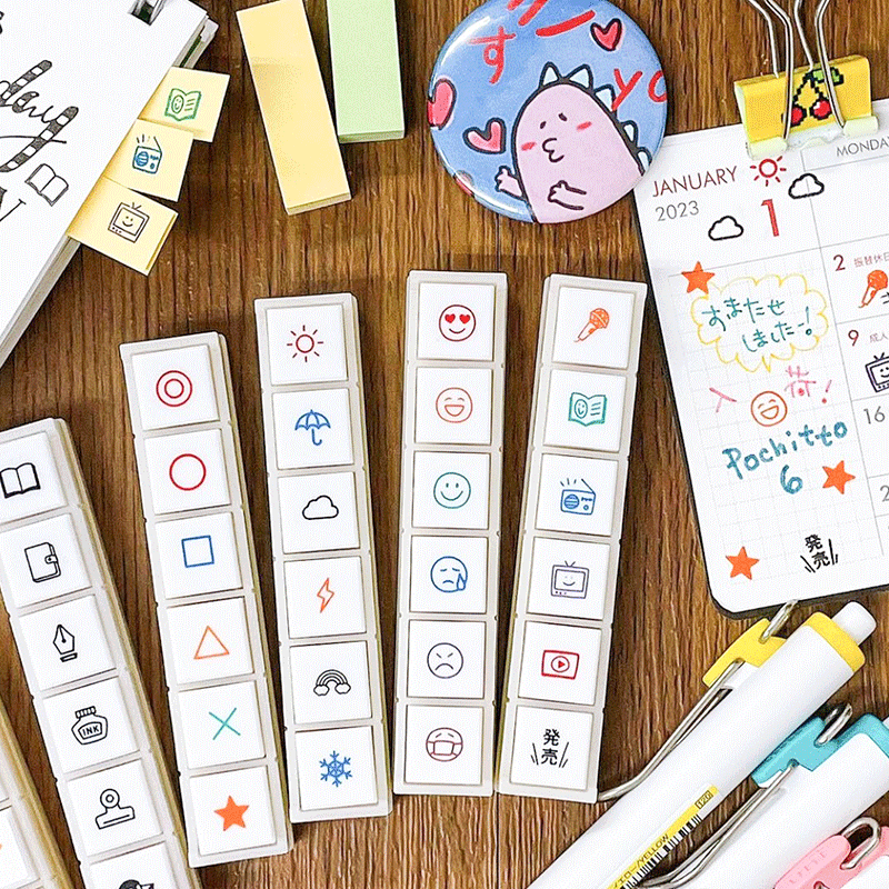 童颜Pochitto6联按键式浸透印章