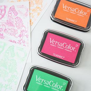 日本进口VC印台 霓虹色纸用多巴胺色荧光色大盒水性印泥 浮雕粉用