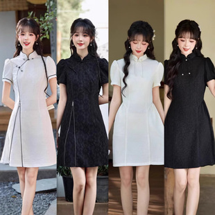 短款白色旗袍女2025新款夏季学生日常小清新连衣裙小个子日常