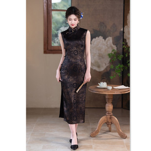 高级感仿醋酸烫金长款无袖宴会旗袍2026春夏新款改良新中式妈妈装