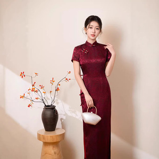 旗袍女敬酒服新娘高级感红色小个子妈妈装婚宴礼服喜婆婆高端夏季