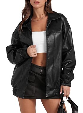 Leather Jacket Women Oversize Motorcycle Bomber Coats 2025