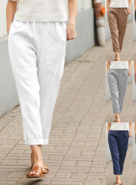 White cotton linen Pants for Women Trousers Summer Woman