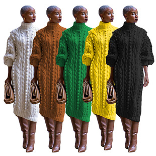 slit neck High 高领开叉针织连衣裙 maxi dress knit Turtleneck